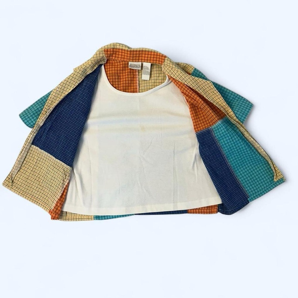 Blue Multicolor Patchwork Short Sleeve Button Up … - image 5